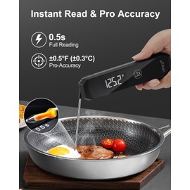 Meat Thermometer Digital, 0.5 Sec Instant Read Thermometer, Food Thermometer for Cooking Grill BBQ, Accurate to ±0.5°F, 180° Auto Rotating Display, Waterproof, Auto Wake/Sleep
