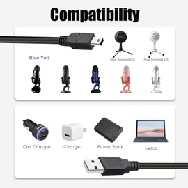 UUOLOV Blue Yeti Microphone Cord for Blue Yeti, Blue Yeti Pro, Snowball iCE Recording Mic Microphone Power Cable Transfer Cord (6FT)