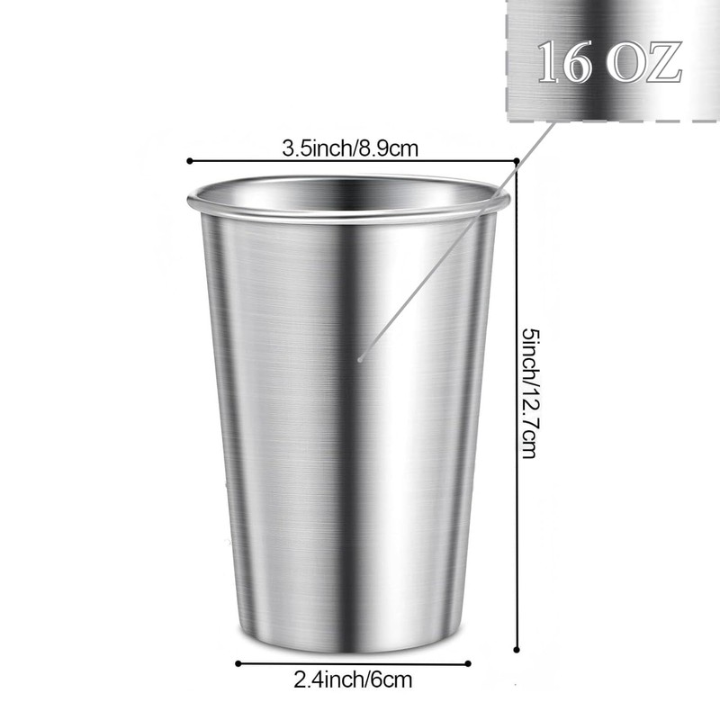 Zalaxt Stainless Steel Drinking Cups, 16 Ounce, 10 Pack