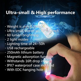 DOKeep USB Mini LED Lantern, 2 Pack Waterproof EDC Keychain LED Flashlight for Camping, Type-C Rechargeable Battery Small Stick Lamp Puck Dog Collar Torch Light (7-Color Automatic Flashing)