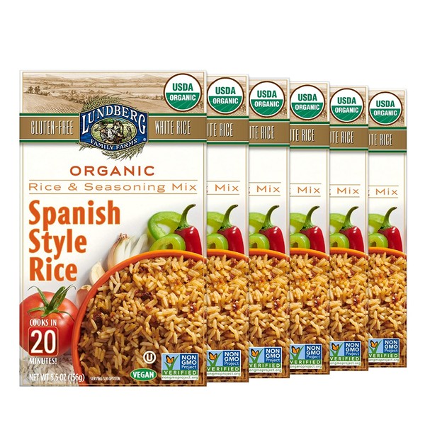 Lundberg Organic White Rice Entree, Spanish-Style, 5.5oz (6 Count), Gluten-Free, Vegan, USDA Certified Organic, Non-GMO Verified, Kosher; 20 Minute Cook Time