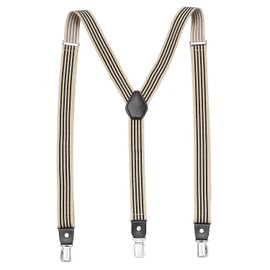 DonDon Men's Narrow 2.5 cm Braces with 3 Extra Strong Y Shaped Braces Clips - Elastic and Adjustable Length, Striped-Black Beige, Unit size