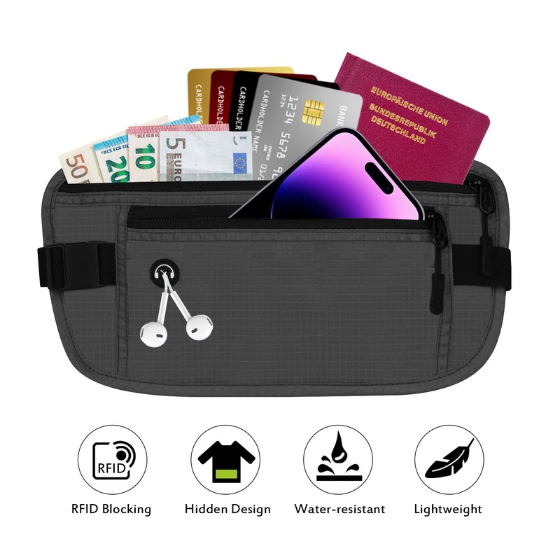 UBAYEE Travel Money Belt Hidden Under Clothes with RFID Blocking