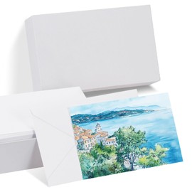 PATIKIL 50 Sets Pure Cotton Watercolor Cards 140lb/300 GSM Postcards with Envelopes for Art Painting Creative Thank Notes, 4x6 Inch(White Box)