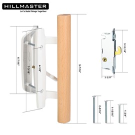 HILLMASTER Patio Sliding Door Handle Set with Mortise Lock 45°,Mortise Style Reversible Design Non-keyed Sliding Patio Glass Door Handles Patio Door Lock,Fits 3-15/16"Screw Hole Spacing,White Finish