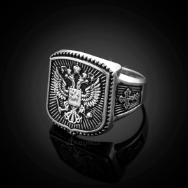 Sterling Silver Russian Imperial Crest Mens Orthodox Cross Ring (11.75)