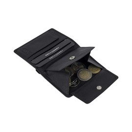 Mini Wallet Extra Flat with Chain in Portrait Format Thin Flat Wallet with RFID Protection, Biker Wallet with Block Film with Gift Box LEAS in Real Leather, Black, black, Mini wallet