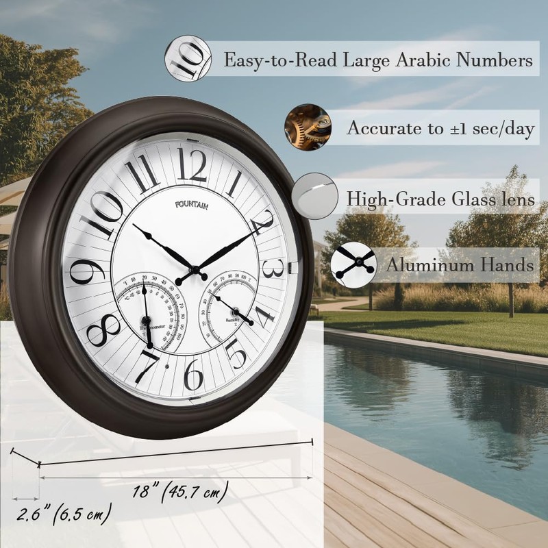 FOUNTAIN DESIGNS 18" Illuminated in/Outdoor Clock with Smart Sensor and