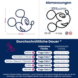 Tattwo.me Temporary Tattoos for Adults and Children 2 Weeks Waterproof - Mickey Head in Line Drawings - Vegetable Ink - EU Cosmetic Certificate - (P1028)