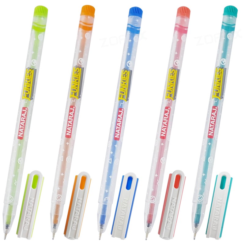 NATARAJ Funkies Ballpoint Pens, BLUE, 0.7mm Fine Point, Pack of