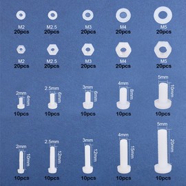 INCREWAY M2 M2.5 M3 M4 M5 300pcs Nylon White Screw Nut Washer Assortment Kit