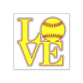 CafePress Love Softball Original Sticker Square Bumper Sticker Car Decal