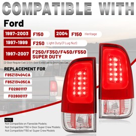 HECASA LED Pair Tail Lights Compatible with 1997-2007 Ford F150 F250 F350 F450 F550 Super Duty Truck Replacement for FO2801117 FO2800117 Rear Taillight Brake Lamp w/LED Tube Red Lens Chrome Housing