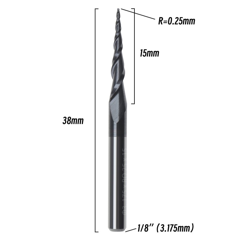 ECSiNG Tapered Ball Nose End Mill with 0.25mm Ball Nose