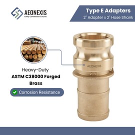 AEONEXIS 2" Camlock Fittings Type E - Heavy-Duty Forged Brass ASTM C38000, Cam Lock Corrosion-Resistant Adapter & Hose Shank for Water/Oil Flow Systems