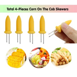 4Pcs Corn Holders 6cm, Stainless Steel Corn on The Cob Skewers, Home and Camping BBQ Grill BPA Free Corn Cob Forks with Plastic Handle for Parties, Picnics, Camping and Food Festival