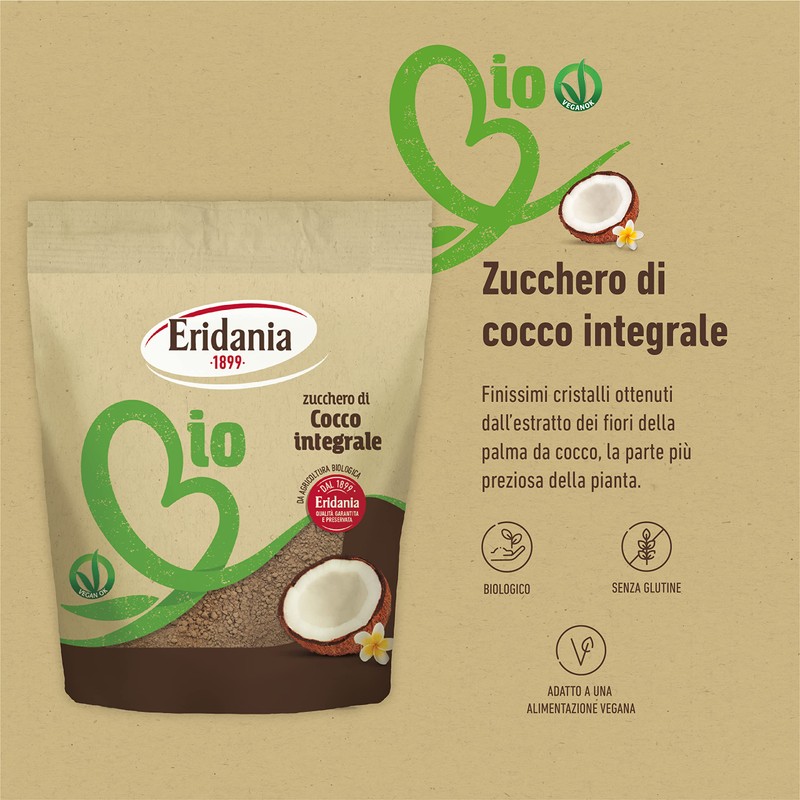 Eridania, Zucchero di Cocco Integrale, Dolcificante Naturale Ricavato dall'Estratto dei