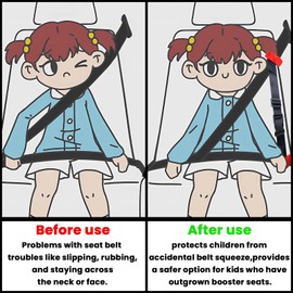 Car Seat Belt Adjuster for Kids, Car Seat Belt Clip, Car Shoulder Neck Safety Positioner Belt Strap Child Restraint Harness for Car, Car Safety Seat Belt Harness for Kids Over 4 Years Old (Red)