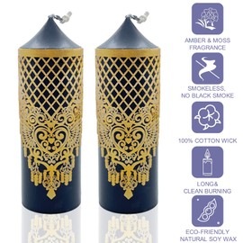 Tonttu Hand-Poured Soy Scented Candles-Classically Romantic Embossed Lace Pillar Candles Set of 2|1.9" W x 6.2" H|Amber Moss Fragrance|Lasting 40 Hours|for Wedding,Dinnerand Home Decor (Glory Black)