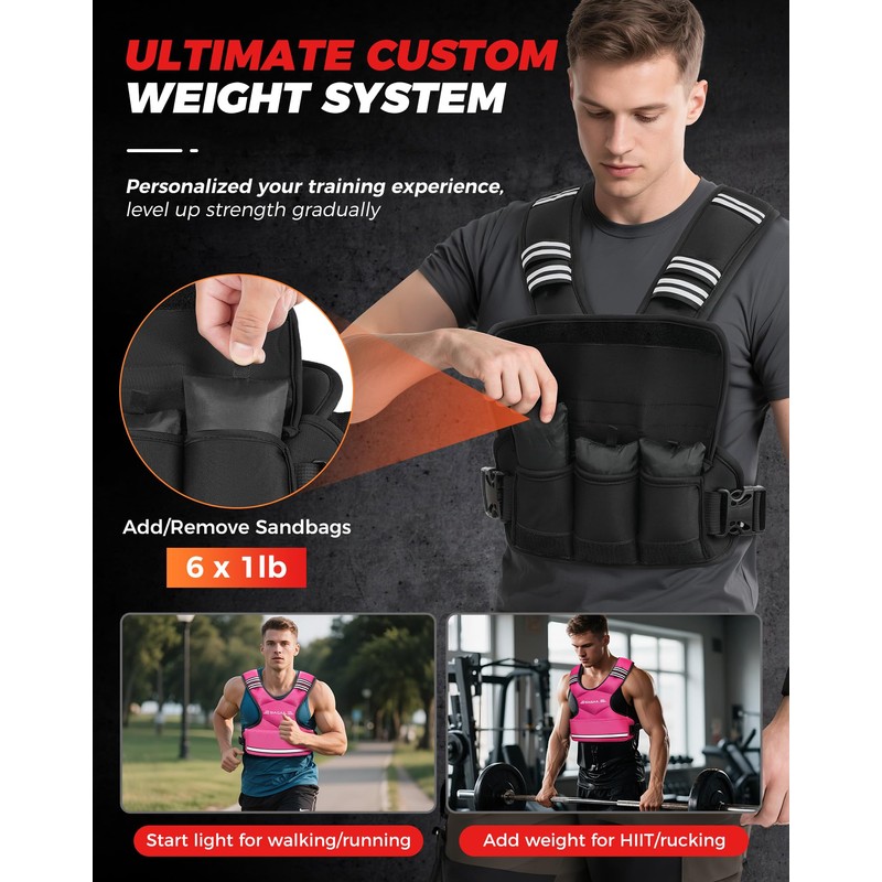 BAGAIL Adjustable Weighted Vest, 4-10lb/12-18lb/20-32lb Rucking Vest for Women &