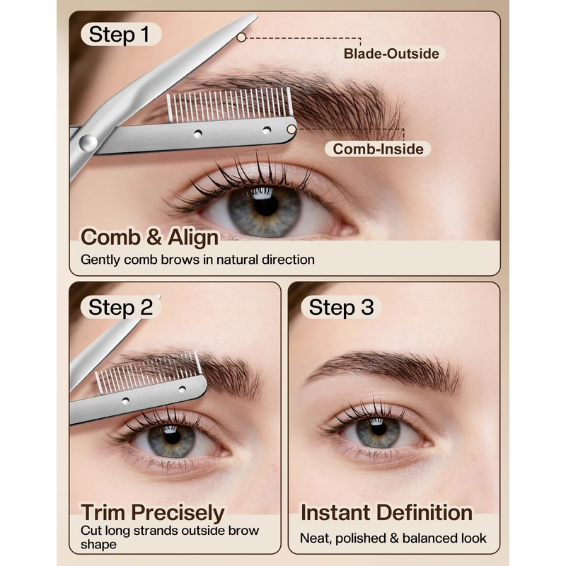 Eyebrow Scissors for Women, Stainless Steel Beauty Scissors with Comb,