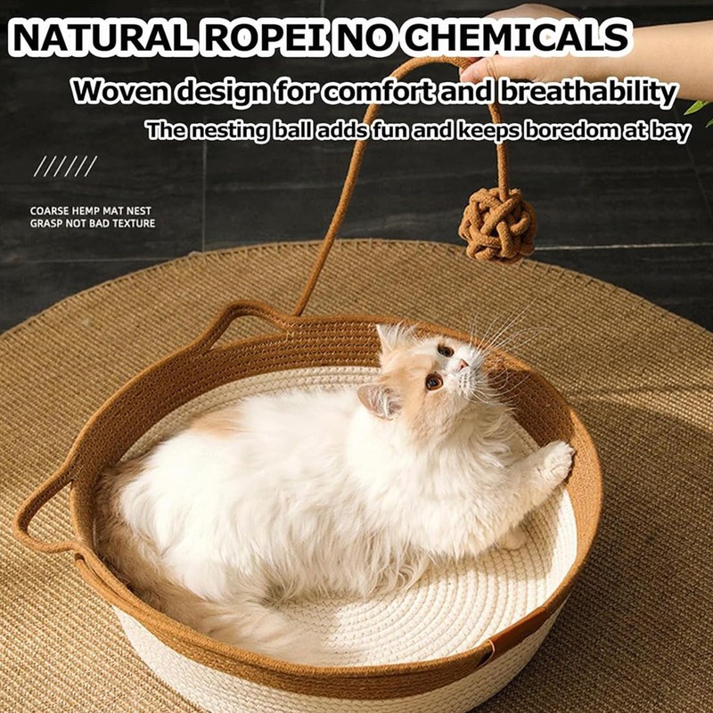 FHKPET Instinct Basket, Stimuli Handwoven cat Basket Rope Cotton Eliminates