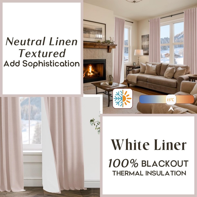 PANELSBURG Dusty Pink Back Tab/Rod Pocket Thermal Insulated Linen Blackout