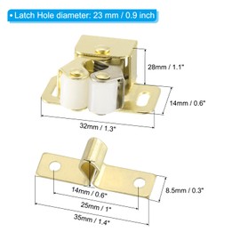 PATIKIL Cabinet Latch Double Roller Catch, 2 Pcs Stainless Steel Cabinet Door with Screws Spring Bead Hardware Latches with Spear Strike for Cupboard Wardrobe Pcs, Gold