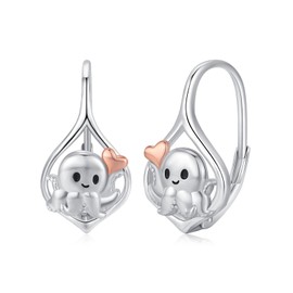 Octopus Earrings for Women 925 Sterling Silver Squid Leverback Earrings Cute Ocean Earrings Teen Girls Hypoallergenic Earrings for Sensitive Ears Squid Jewelry Gift for Her, Sterling Silver, No