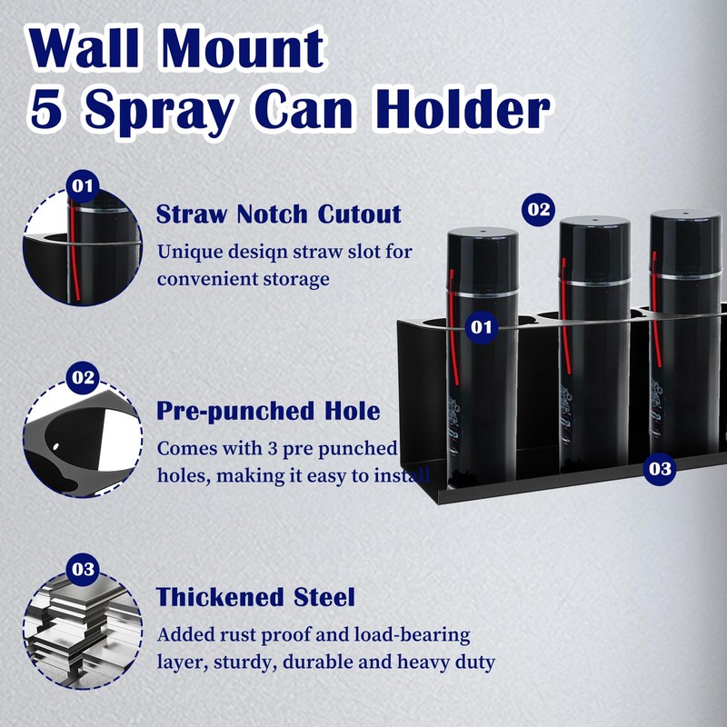 4-Pack 5 Holes Spray Can Holder Bottle Organizer Wall-Mounted Spray