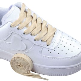 Olukssck 1 Pair Flat Shoe Laces for Sneakers, 2/5" Wide Athletic Shoelaces Cream 48 inch(122cm)