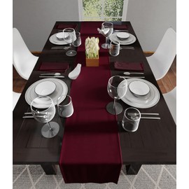 Encasa Table Runner 13x104 in Long | Cotton Canvas Fabric | Rich Maroon Solid Color | Machine Washable & Durable
