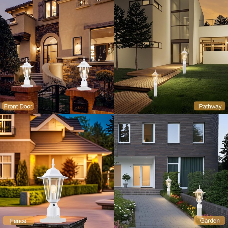 GRUENLICH Dusk to Dawn Outdoor Post Lights, Modern White Exterior