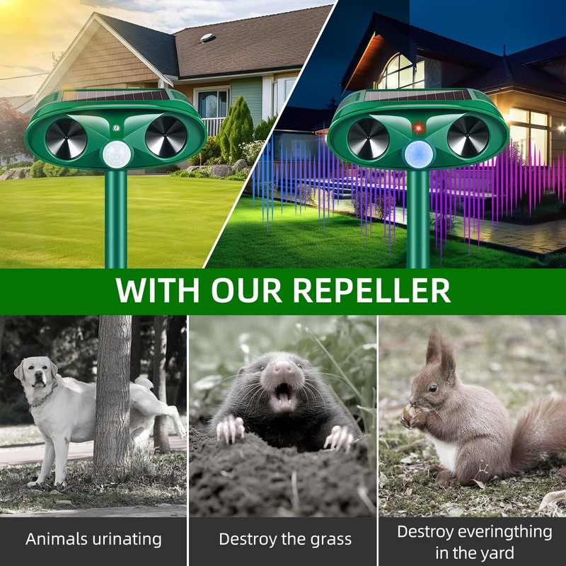 4 Pack 2025 Solar Ultrasonic Animal Repellent Squirrel Fortress Pro