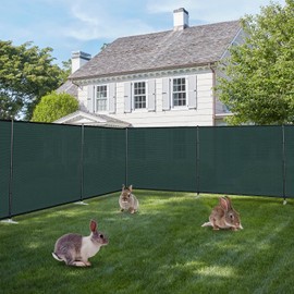 E&K 6'x24' Outdoor Privacy Screen Fence Freestanding Backyard Patio Privacy Pool Fencing Garden Dog Fence with Iron Poles and Rails (Green)