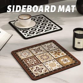 Clover & Wind Chime Print Coasters Set of 3-16x16cm Absorbent Cork Placemats for Hot & Cold Drinks - Cute Desk & Bar Accessories, Coffee Table Decor (3 Colors)