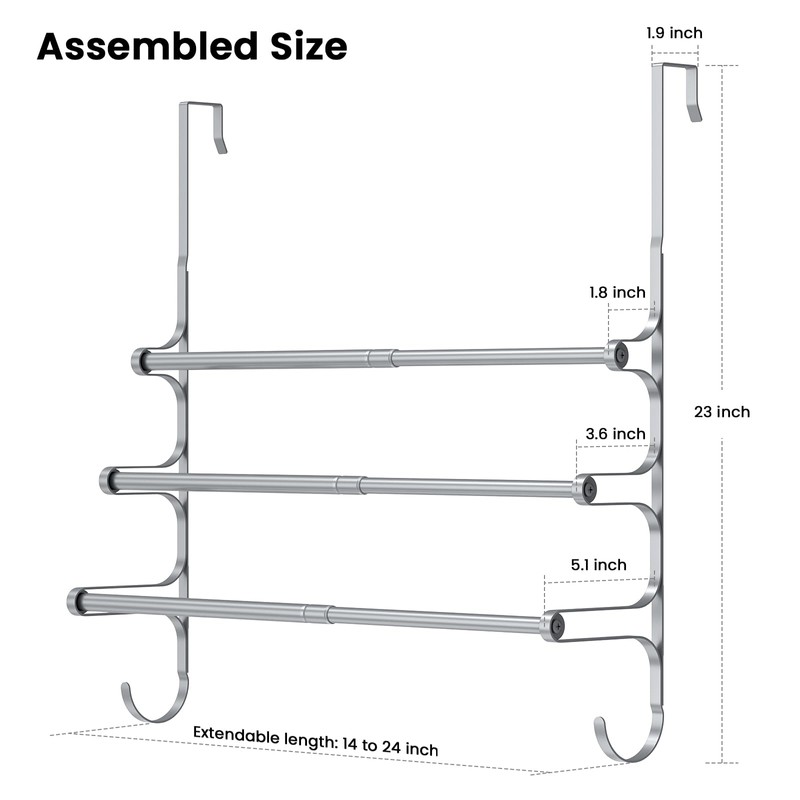 CANYAVE Over The Door Towel Rack, Extendable Triple Towel Storage