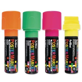 Artline Poster Markers, 30 mm Writing Width, Neon Colors, 4 Pack (EPP-30-4W3)