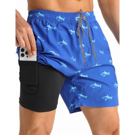 APTRO Mens Swim Trunks with Compression Liner 2 in 1 Swim Shorts 5 inch Inseam Quick Dry Bathing Suit Men with Lining Pockets MP318 3X