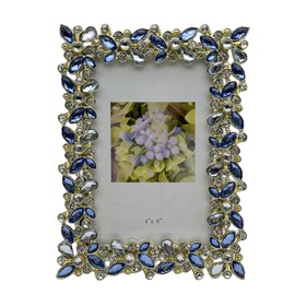 KKpxafl Picture Frame Crystal Photo Frame,Blue Crystal Gemstone Inlay Design With Hd Real Glass (4x 6,Blue)