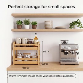 Briful 2 Tier Bamboo Spice Rack Organizer for Countertop, Small Kitchen Shelf for Spices, Coffee Bar, Pantry & Cabinet Organization