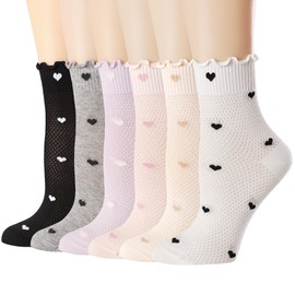 Mcool Mary Women's Ruffle Socks,Casual Ankle Mesh Breathable Thin Cool Knit Cotton Cute Crew Frilly Sock 6 Pack