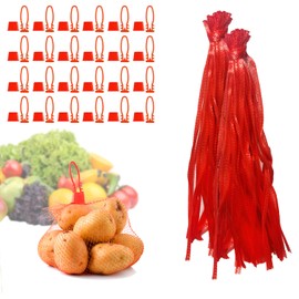 Limso 100 PCS Mesh Nylon Netting, 24 Inch Mesh Produce Bags Seafood Boil Bags, Reusable Onion mesh bag, with Loop-Style Closures (Red)