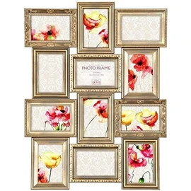 Trendi® Large Multi Aperture Photo Frame for 12 6 x 4 Photos Black/White/Grey/Golden (Gold Photo)