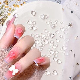 MOLILON 250pcs Clear Heart Nail Art Charms, 3D Mixed Size Love Hearts Rhinestones Flat Jelly Resin Crystal Jewelry Diamonds for Acrylic Nail Supplies, Women Craft DIY Manicure Decoration Accessories