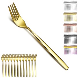 Berglander Gold Table Forks of 12 Pieces, Titanium Gold Plated Stainless Steel Modern Dinner Fork Set, Forks and Spoons Cutlery Ideal for Home, Toilet, Hotel, Wedding, Dishwasher Safe