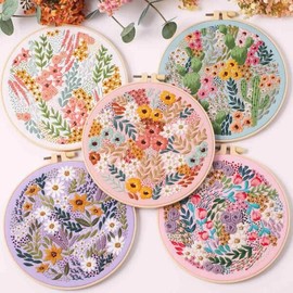 초보자와 자수 매니아를 위한 키트 - 실 바늘이 있는 꽃무늬 풍경 포함 [08 C9] Kit for Beginners and Embroidery Enthusiasts - Includes Flower Pattern Landscape with Thread and Needle [08 C9]