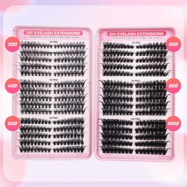 FANDIQ Eyelash Clusters 30D+40D+50D+60D+80D+100D Lash Clusters Wispy Individual Lashes Cat Eyes 540pcs 8-16MM D-Curly Lash Extensions Thick Volume Cluster Eyelashes DIY at Home(A02Pro)