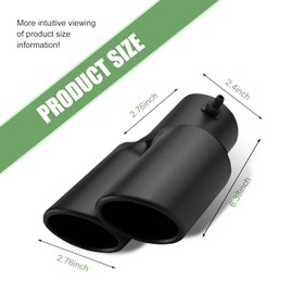 MLY Dual Exhaust Tip, 2.5'' Inlet/2.4'' Outlet Straight Exhaust Tip, Stainless Steel Muffler Tip with Screw, Universal Exhaust Tailpipe Tip for Cars (Black)