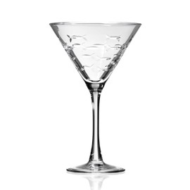 Rolf Glass School of Fish Martini Glass - Set of 4 Stemmed 10 oz. Martini Glasses - Lead-Free Glass - Diamond-Wheel Engraved Cocktail Glasses - Made in the USA